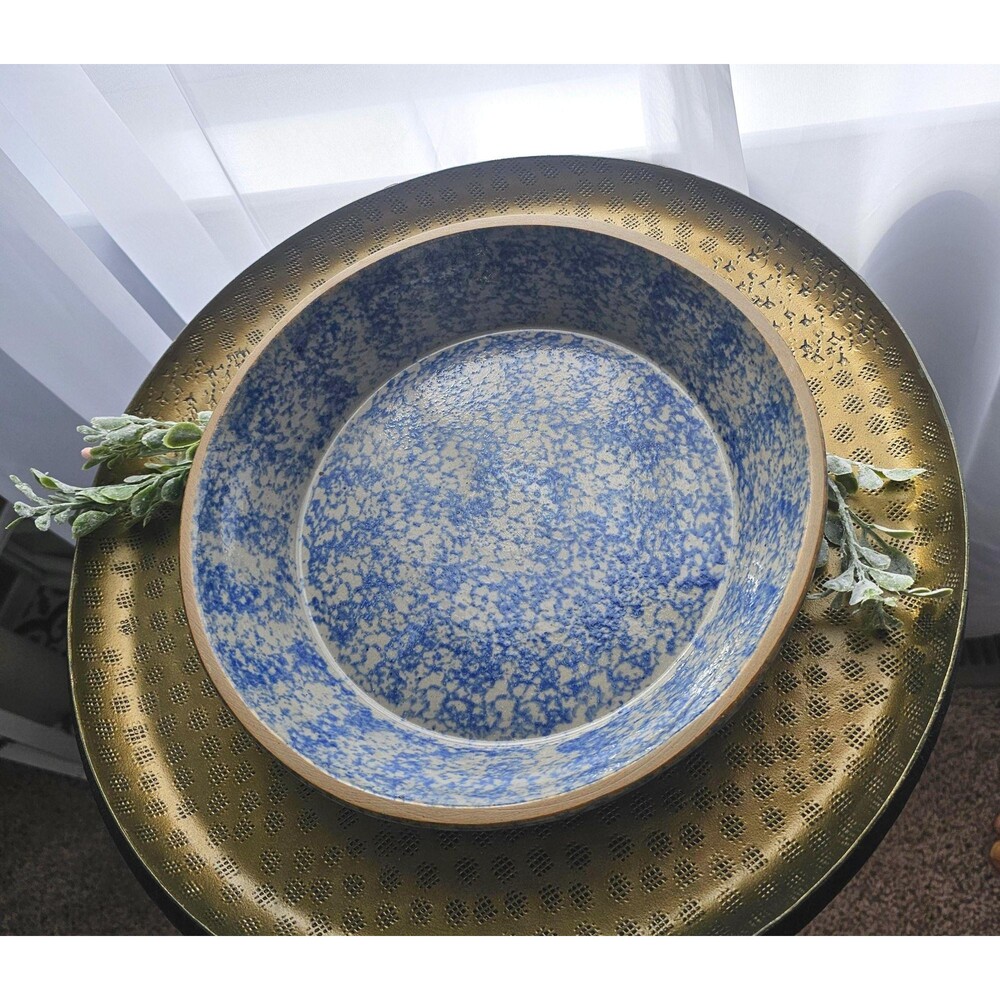 Vintage 9.5" Salt Glaze Blue Spongeware Pie Dish, Beaumont Brothers Pottery